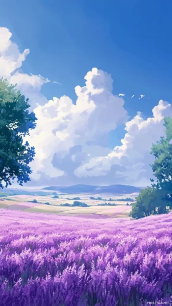 A clean summer wallpaper featuring light lavender fields.